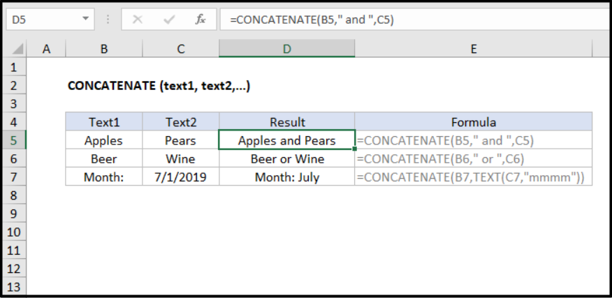 CONCATENATE Microsoft Excel Formulas